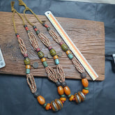 Handcrafted Amber Resin and glass beads Vintage Jewelry Necklace 271grams